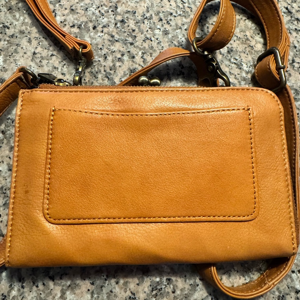 Minoy Tan Leather Mini Crossbody Wallet Bag - Picture 2 of 3